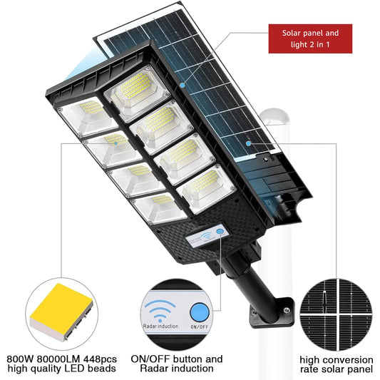 Luce stradale con batteria  litio  pannello solare 120kw